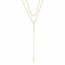 Colar Feminino Duplo Veneziana com Pérolas Banhado a Ouro 18k