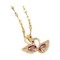 Colar Feminino Elegante De Titânio Com Pingente Duplo De Cisne Em Ametista E Corrente De Clavícula Colar Feminino Elegante De Titânio Com Pingente Duplo De Cisne Em Ametista E Corrente De Clavícula