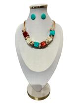 Colar Feminino Elegante Quadrado Fio Resina kit Brincos Luxo