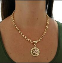 Colar Feminino Elo Português Folheado Pingente Árvore Da Vida Colar Feminino Elo Português Folheado Pingente Árvore Da Vida