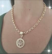 Colar feminino elo português folheado Pingente árvore da vida