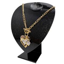 Colar Feminino Elos Corações Love Flor Banho Ouro Semijoia Colar Feminino Elos Corações Love Flor Banho Ouro Semijoia