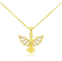 Colar Feminino Espírito Santo Cravejado Semijoia Banho Ouro 18k Religi Colar Feminino Espírito Santo Cravejado Semijoia Banho Ouro 18k Religi