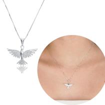 Colar Feminino Espírito Santo Prata 925 Legítima Zircônia Cravejada Corrente 45cm Joia Religiosa Luxo Fé Católica Presente Perfeito