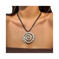 Colar Feminino Étnico Com Pingente Espiral Concha Ajustável Em Couro Com Fio Encerado Acessório De