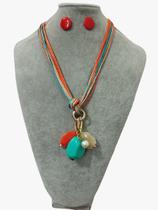Colar feminino fio resina pedras cristais kit brinco luxo