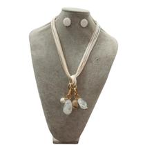 Colar feminino fio resina pedras cristais kit brinco luxo