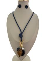 Colar feminino fio resina pedras cristais kit brinco luxo