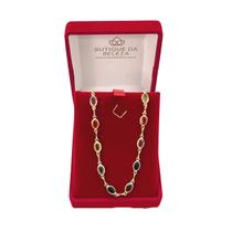Colar Feminino Folheado a Ouro Pedrinhas Coloridas 60cm Semijoia
