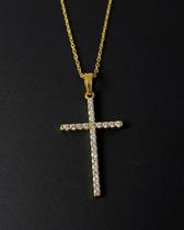 Colar Feminino Folheado Ouro Com Pingente Cruz Zircônia Colar Feminino Folheado Ouro Com Pingente Cruz Zircônia