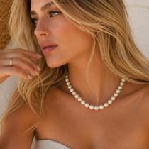 Colar Feminino Gargantilha Choker Pérolas 12 mm Correntes Banhado á Ouro 18k, Colares Elegantes Colar Feminino Gargantilha Choker Pérolas 12 mm Correntes Banhado á Ouro 18k, Colares Elegantes