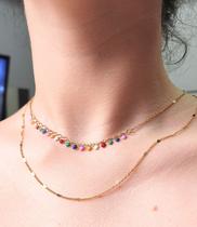 Colar feminino gargantilha folheado choker bolinhas resina colorida Colar feminino gargantilha folheado choker bolinhas resina colorida