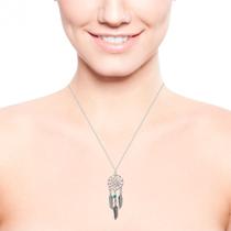 Colar Feminino Gargantilha Mandala Penas Prateado Sonhos -
