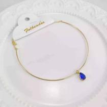 Colar Feminino Gota Vidro Azul Safira Folheado A Ouro 18K Antialérgico - RSPRI013