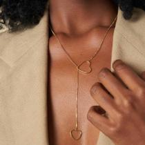 Colar feminino gravata veneziana coração vazado banhado a ouro 18k mimoo joias Colar feminino gravata veneziana coração vazado banhado a ouro 18k mimoo joias