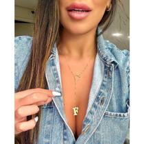 Colar Feminino Gravatinha de Letra Inicial Folheado a Ouro e Prata925 Colar Feminino Gravatinha de Letra Inicial Folheado a Ouro e Prata925