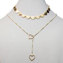 Colar Feminino Gravatinha Kit C/2 Colares Coração Ouro 18k