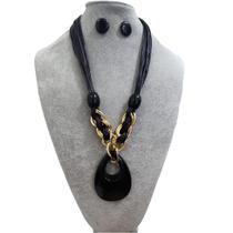 Colar Feminino Kit Com Brinco Pedra Resina Elegante Cristais Colar Feminino Kit Com Brinco Pedra Resina Elegante Cristais