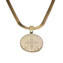 Colar Feminino Laminado C/Pingente Medalha de São Bento Banhado A Ouro 18k 45cm Colar Feminino Laminado C/Pingente Medalha de São Bento Banhado A Ouro 18k 45cm