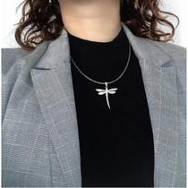 Colar Feminino Libélula Aço Inoxidável Prateado Antialérgico
