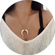 Colar Feminino Longo Dente de Tigre Lua Branco