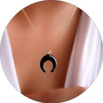 Colar Feminino Longo Dente de Tigre Lua Preto -