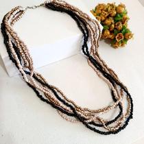 Colar feminino longo miçangas terracota