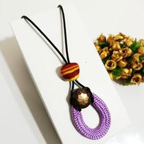 Colar feminino longo pingente corda lilás