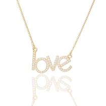 Colar Feminino Love Amor Cravejado Pedra Zircônia Namorados