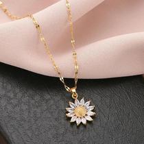 Colar Feminino Luxuoso Com Pingente De Flor, Cor Dourada, Zircônia Incrustada, Corrente De Aço De