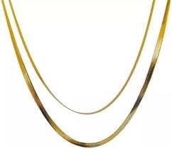 Colar Feminino Malha Snake Dourado Duplo