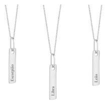 Colar Feminino Medalha Plaquinha Signos Em Prata 925