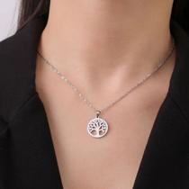 Colar Feminino Minimalista Árvore da Vida Aço Inoxidável Tendência Simples Estiloso Trending Cor:Prateado