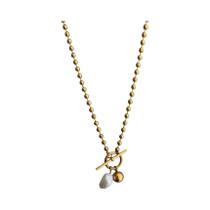 Colar Feminino Minimalista Com Pingente De Pérola De Água Doce, Fecho OT De Aço Inoxidável, Estilo