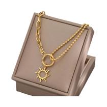 Colar Feminino Moderno De Aço Inoxidável Com Pérolas E Totem Solar, Joia Fina E Delicada Para