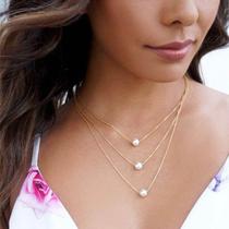 Colar Feminino mulher luxo Três Camadas Fino Perola Corrente - Colar Feminino mulher luxo Três Camadas Fino Perola Corrente -