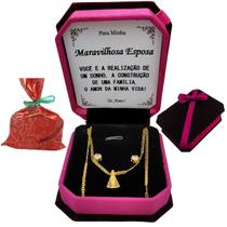 Colar Feminino Nossa Senhora Presente Aniversário Esposa + Porta Jóias + Dedicatória Personalizada