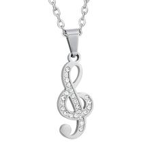 Colar Feminino Nota Musical Clave De Sol Zircônia Aço Inox