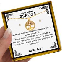 Colar Feminino Ouro Árvore Vida Banhado Presente Aniversário Esposa + Dedicatória