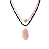 Colar Feminino Pedra Quartzo Rosa - Banhado em Ouro 18k