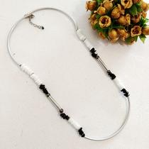 Colar Feminino Pedras Naturais Preto Branco