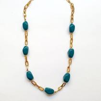 Colar Feminino Pedras Resinada e Corrente Belinda Tendência