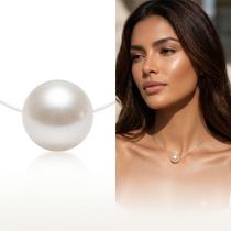 Colar Feminino Perola Prata Fio Invisível Flutuante Elegante Diário