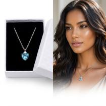 Colar Feminino Pingente Coração Azul em Zirconia Prata Banhado + Caixa para Presente Luxuosa Perfeito Colar Feminino Pingente Coração Azul em Zirconia Prata Banhado + Caixa para Presente Luxuosa Perfeito