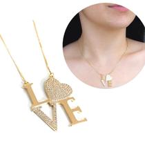 Colar Feminino Pingente Cravejado Zircônia Dourado Semijoia Colar Feminino Pingente Cravejado Zircônia Dourado Semijoia