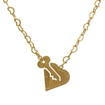 Colar Feminino Pingente de Coração e Chave Folheado em Ouro 18K Softjoias