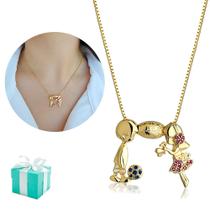 Colar Feminino Pingente Filhos Cravejado Banhado Semijoia