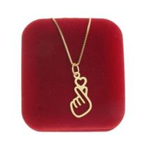 Colar Feminino Pingente Gesto Coração Coreano Dorama Saranghae em Ouro 18k + Caixinha De Presente