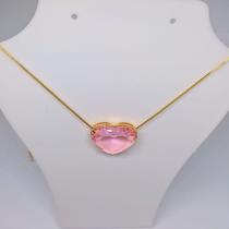 Colar Feminino Pingente Pedra Zircônia Coração de Crista Rosa Gold Folheado a Ouro 18K Tendência Colar Feminino Pingente Pedra Zircônia Coração de Crista Rosa Gold Folheado a Ouro 18K Tendência