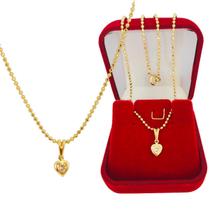 Colar Feminino Pingente Ponto de Luz Zircônia Coração Banhado a Ouro 18k